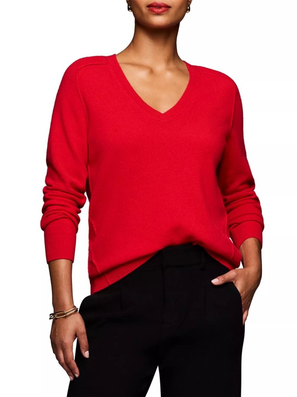 NWT NIC+ZOE Luxe 100% Cashmere V-Neck Sweater M Scarlet Red